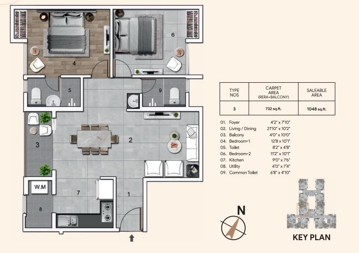 2 BHK floor plan