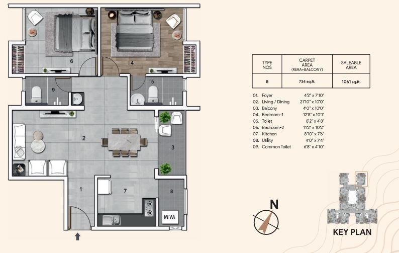 2 BHK floor plan