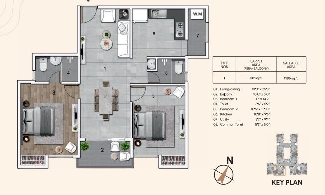 2 BHK floor plan