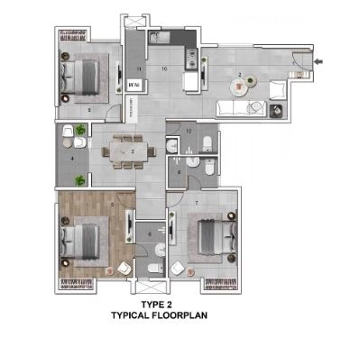3 BHK floor plan