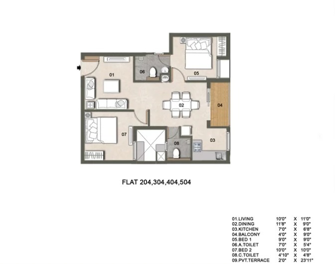 2 BHK floor plan
