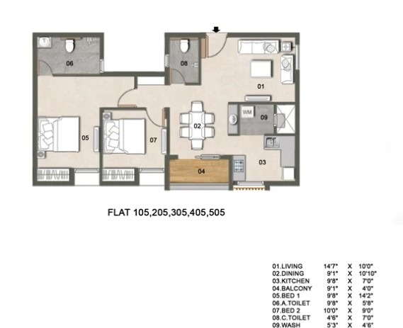 2 BHK floor plan