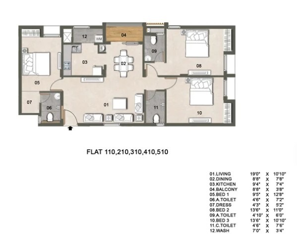 3 BHK floor plan