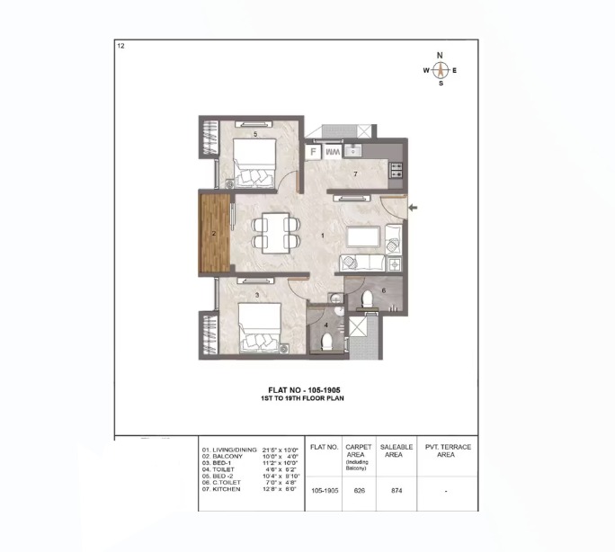 2 BHK floor plan