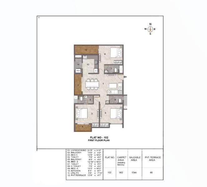 3 BHK floor plan
