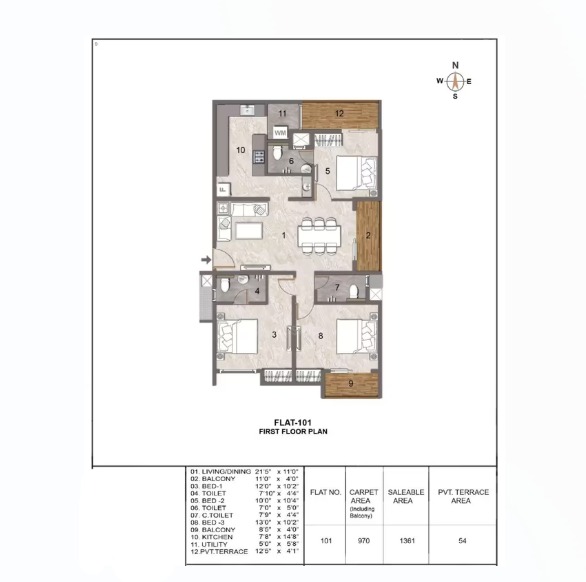 3 BHK floor plan